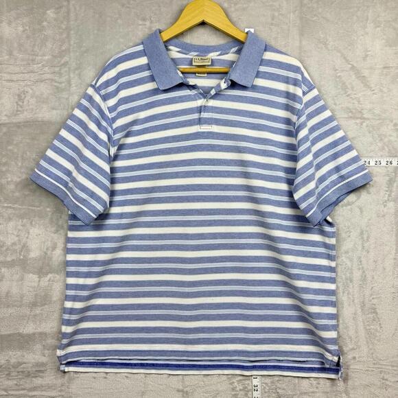 L.L. Bean Striped Polo Shirt Blue White MenXL Regular Short Sleeve Casual Cotton - Picture 1 of 8